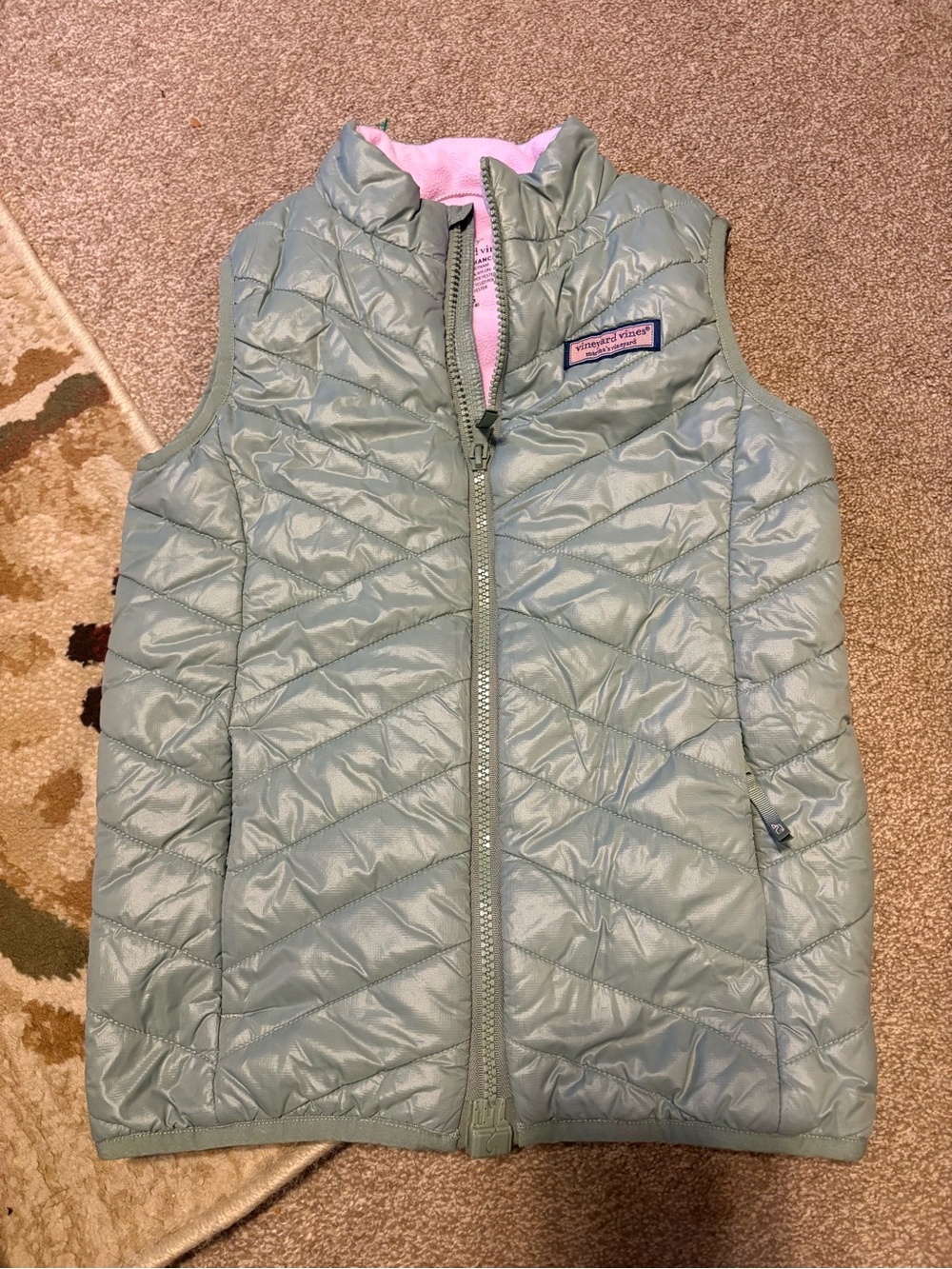 Vineyard Vines Light Blue Quilted Kids Vest with Pink Lining